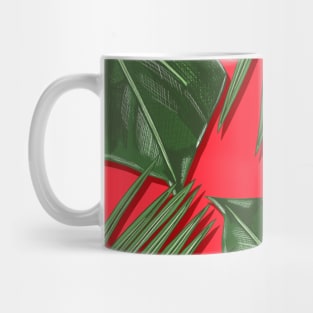 Monstera, Spider Palm, Tropical Leaves Print on Red Mug